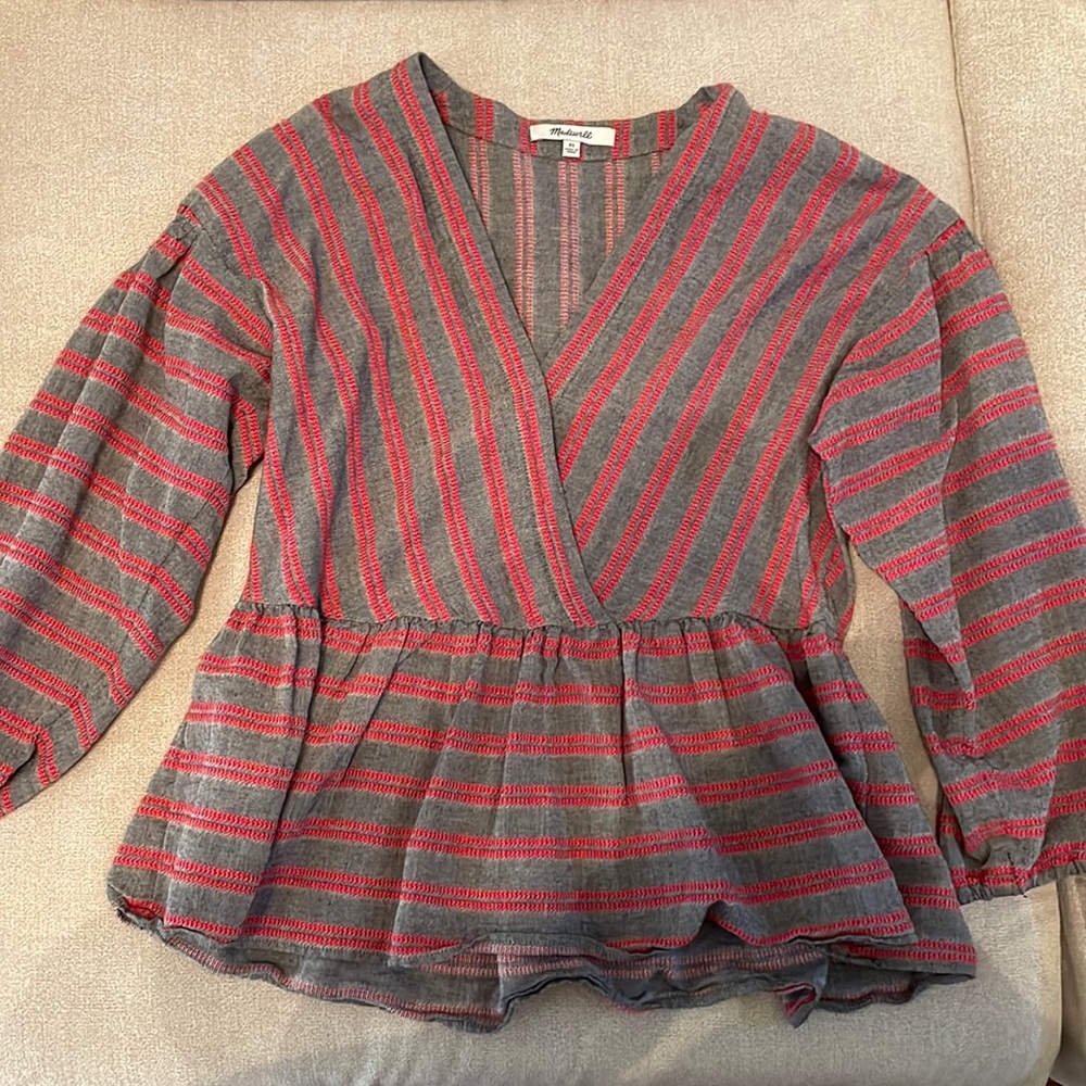Madwell long sleeve grey/red striped top